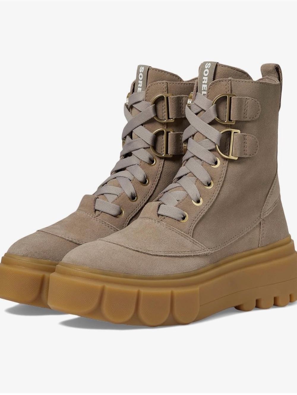 SOREL Taupe Suede Lace-Up Platform Combat Boot